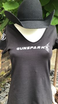 Damen T-Shirt, Stretch, schwarz, Logo in grauglitzer
