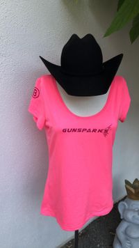 Damen, T-Shirt, Stretch, neonpink, Logo in pinkglitzer