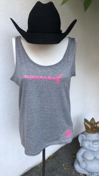 Damen, Tank-Top, grau, Stretch, Logo in rosaglitzer